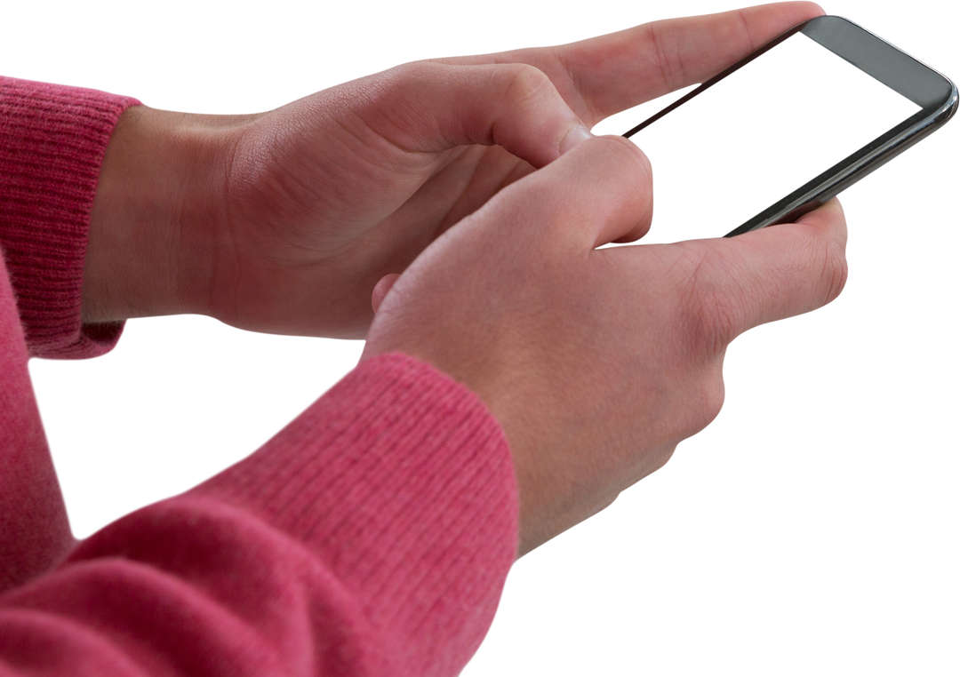 Man in Pink Sweater Typing on Transparent Mobile Phone Screen - Download Free Stock Images Pikwizard.com