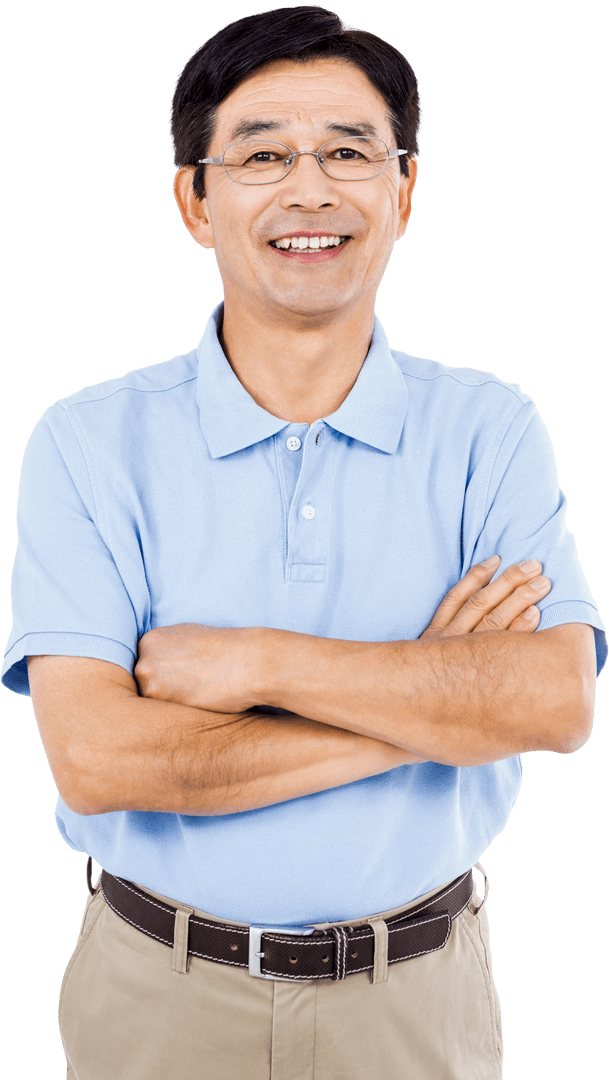 Transparent Man Smiling with Arms Crossed in Blue Polo Shirt