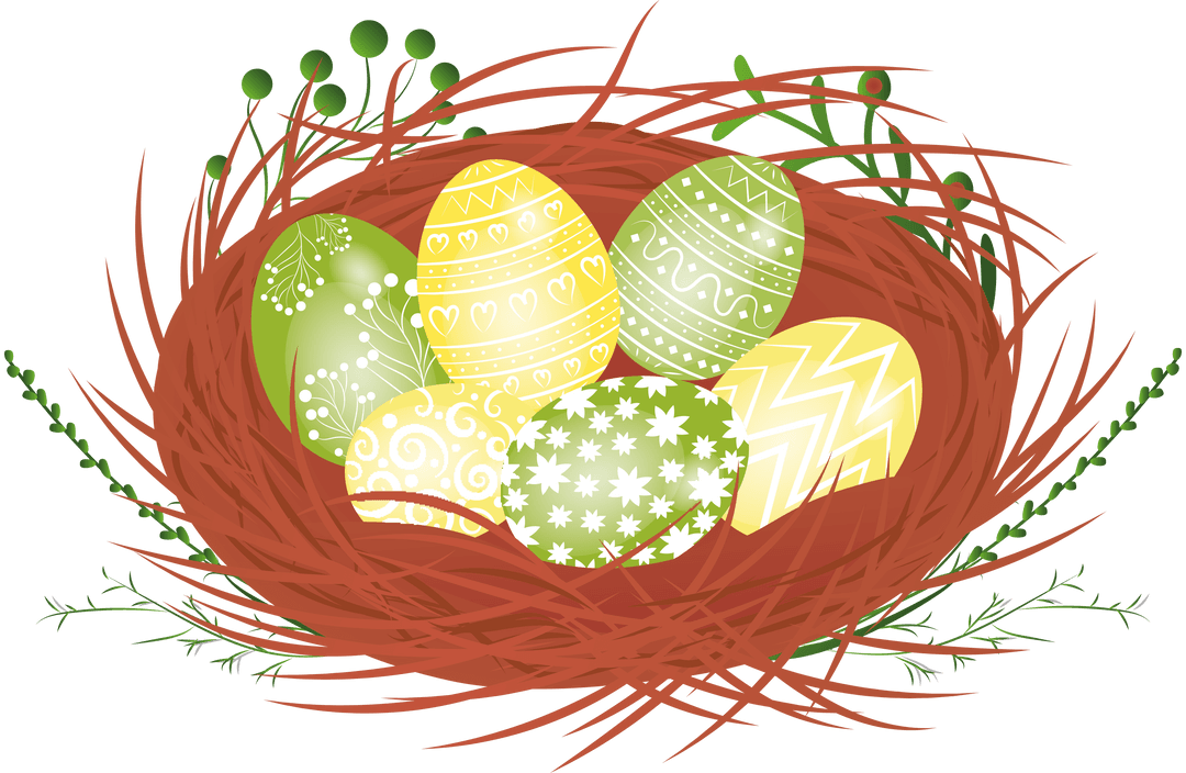Colorful Easter Eggs in Nest on Transparent Background
