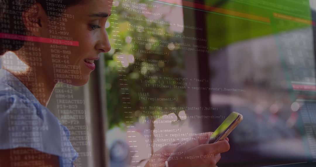 Focused Woman Engaging with Digital Interface Concepts