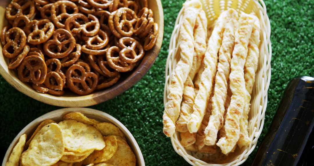 Selection of Savory Snacks in Wooden and Wicker Bowls - Free Images, Stock Photos and Pictures on Pikwizard.com