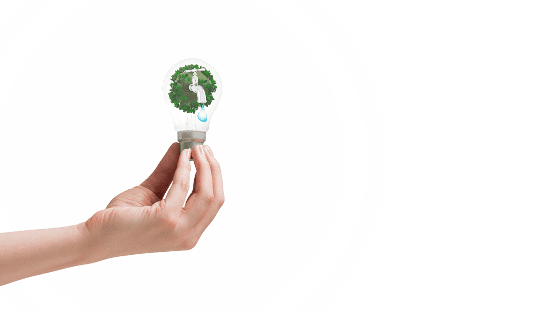 Hand Holding Eco-Friendly Lightbulb with Green Earth On Transparent Background