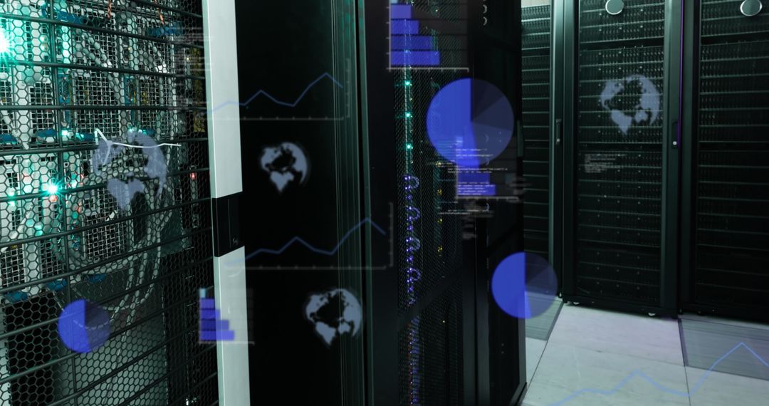 Data Visualization on Server with Digital Global Business Concept