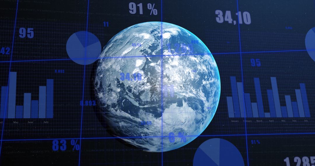 Digital Globalization with Rotating Globe and Data Graphics