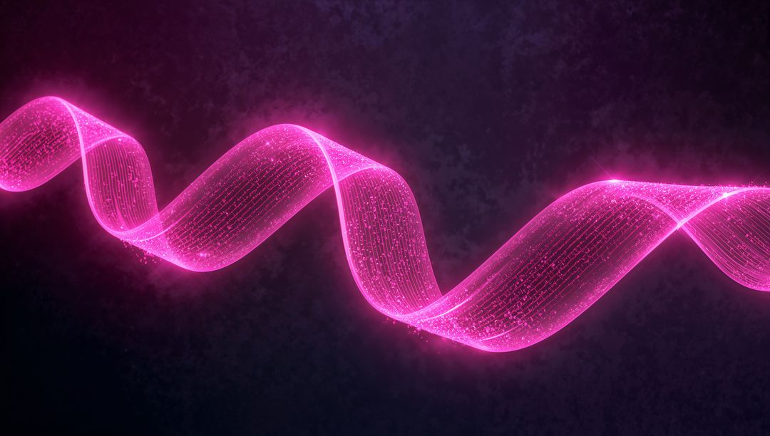 Glowing Neon Pink Ribbon Wave in Futuristic Digital Environment