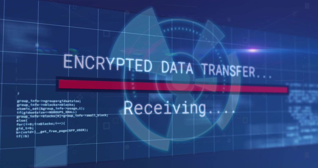 Transferring Encrypted Data Receiving Progress HUD with Futuristic Cybersecurity Interface