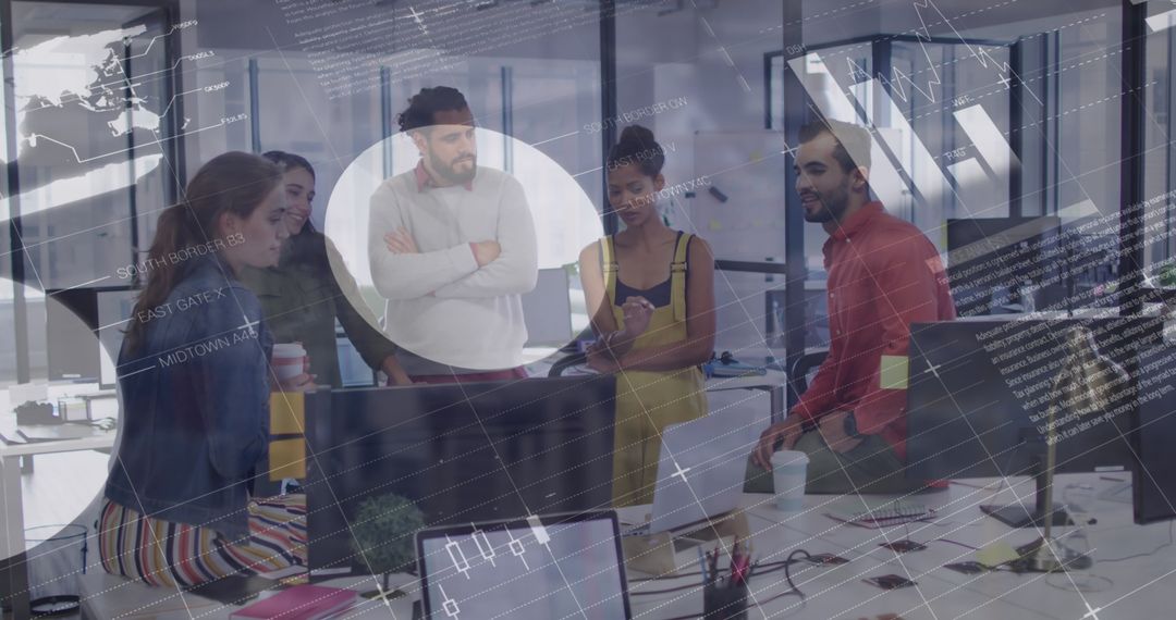 Team Analyzing Modern Financial Data Concepts in Warehouse Office