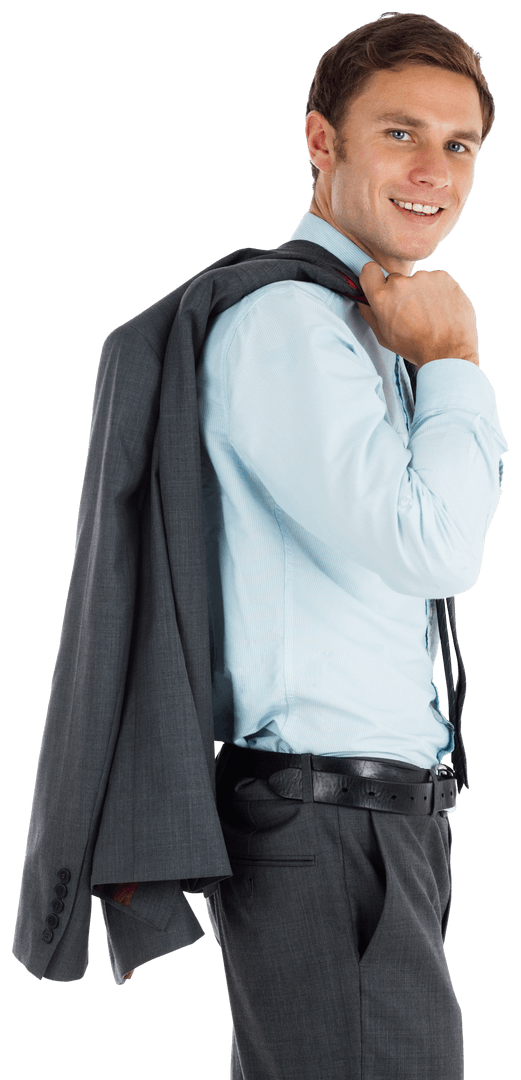 Smiling Businessman Holding Jacket in Transparent Background