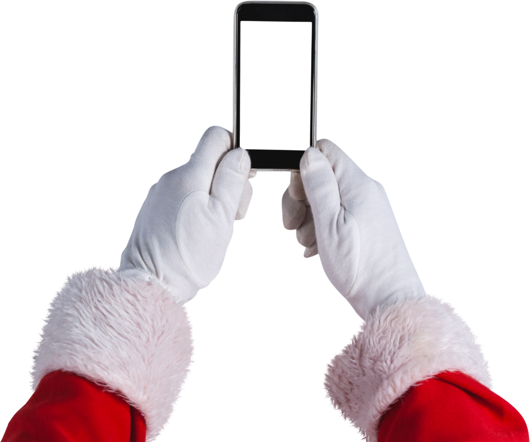 Overhead View Santa Claus Holding Mobile Phone Transparent Background - Download Free Stock Images Pikwizard.com