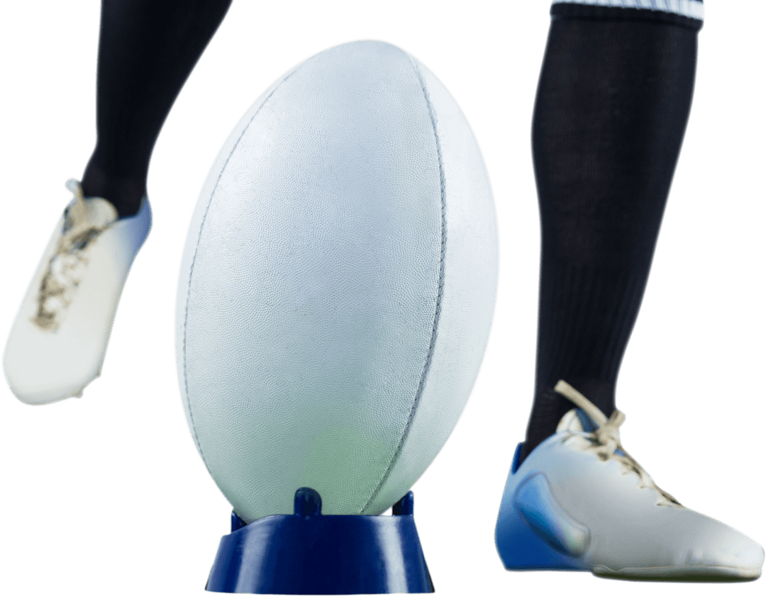 Rugby Player Executing Precise Drop Kick on Transparent Background