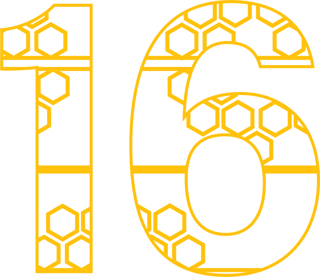 Yellow 16 Number with Honeycomb Design on Transparent Background