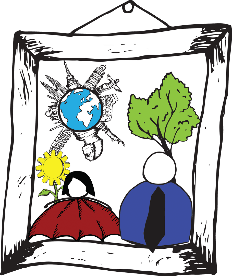 Doodle Art in Transparent Picture Frame with Global Landmarks