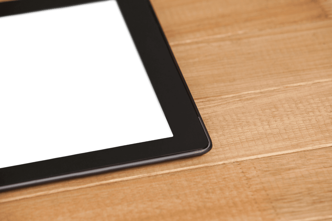 Transparent Tablet's Screen on Rustic Wooden Surface