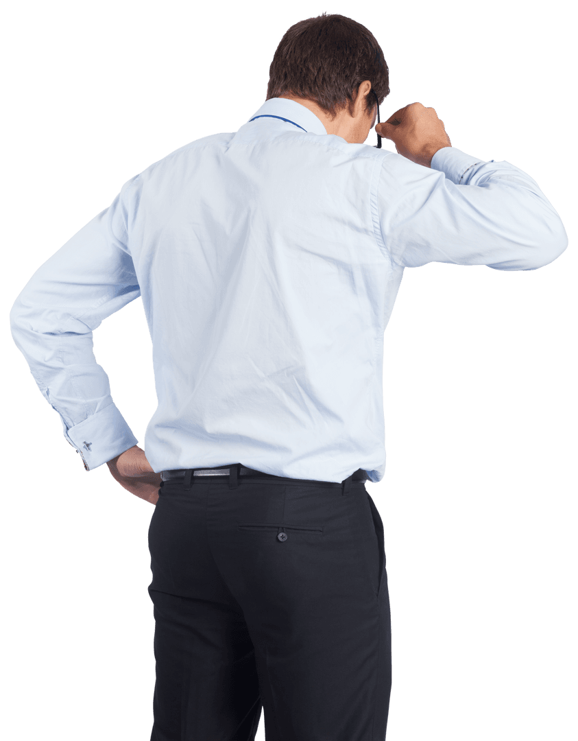 Thoughtful Businessman in Glasses on Transparent Background