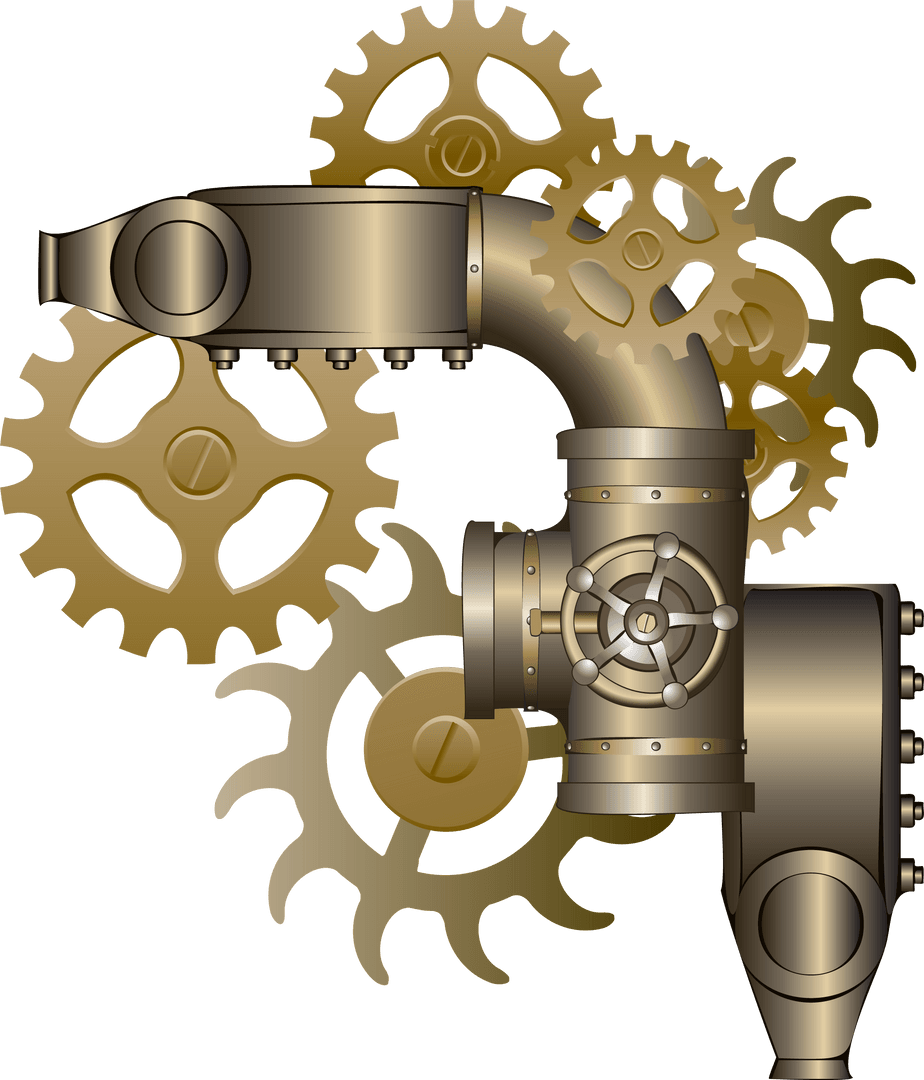 Steampunk Mechanical Assembly Over Transparent Background