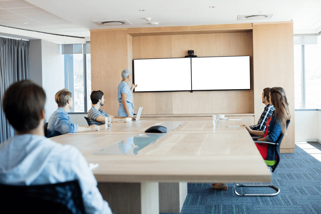 Transparent Business Meeting with Presentation Displays