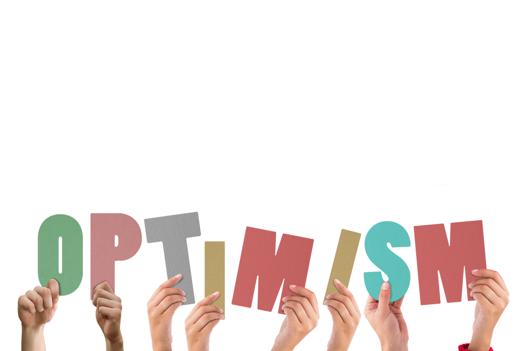 Cropped Hand Collection Holding Transparent 'Optimism' Letters