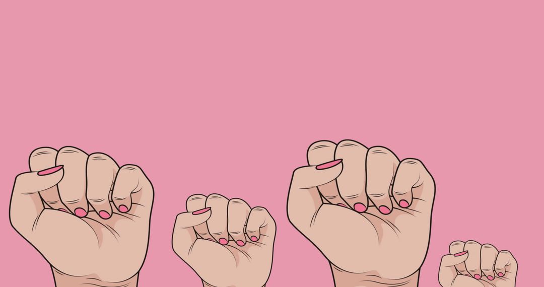 Diverse Unity Concept with Raised Fists on Pink Background
