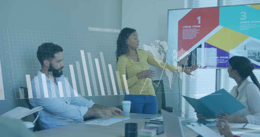 Team Analyzing Data with Diverse Woman Leading Presentation