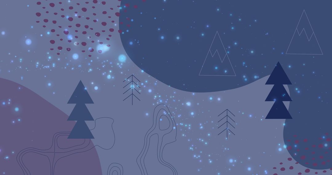 Abstract Christmas Trees with Falling Snowflakes