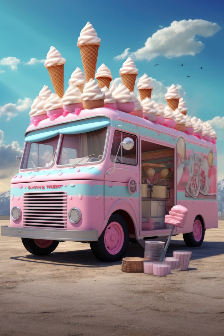Pink and blue retro ice cream truck in street, created using generative ai technology - Free Images, Stock Photos and Pictures on Pikwizard.com