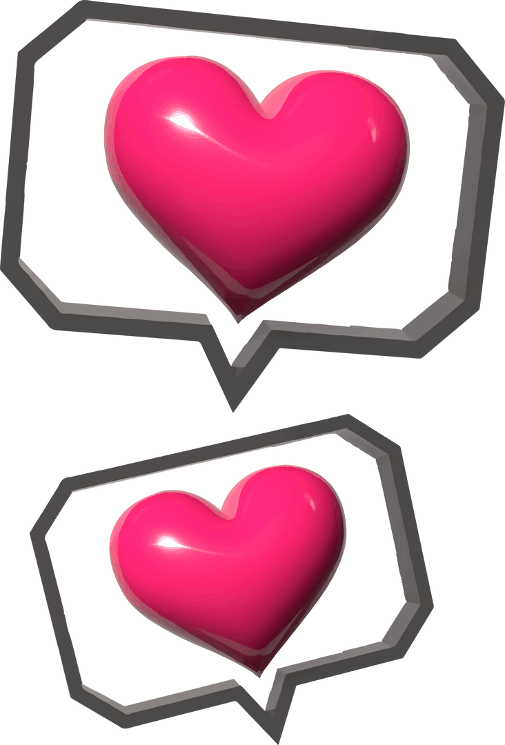 Glosy 3D Pink Hearts Inside Chat Bubbles on Transparent Background