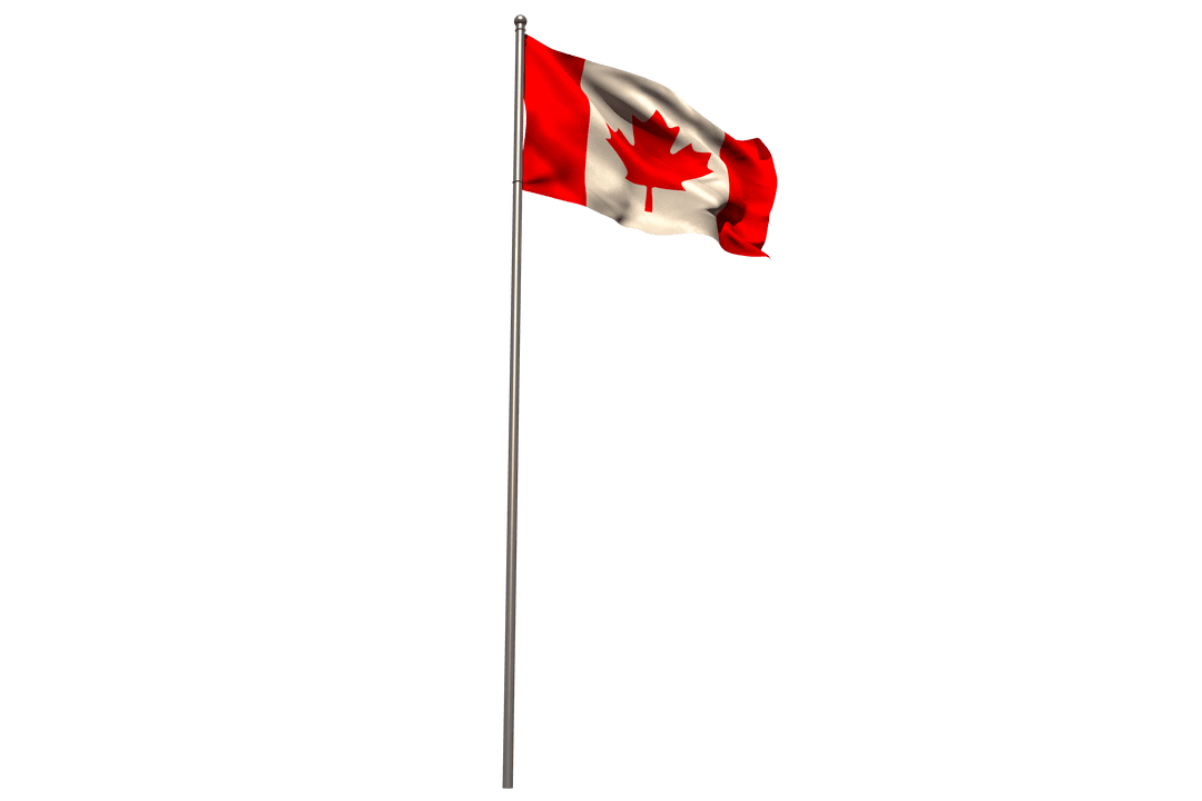 Transparent Pole and Waving Canadian Flag Isolated on White