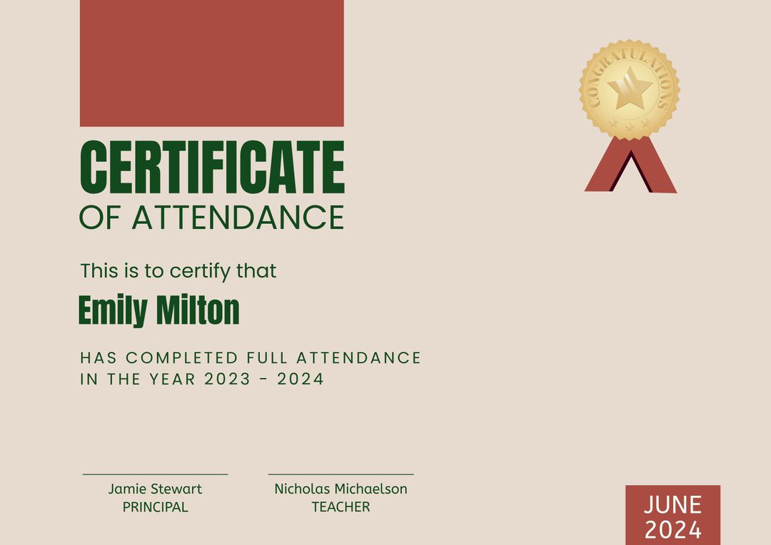 Elegant Certificate of Attendance for Academic Year - Download Free Stock Templates Pikwizard.com