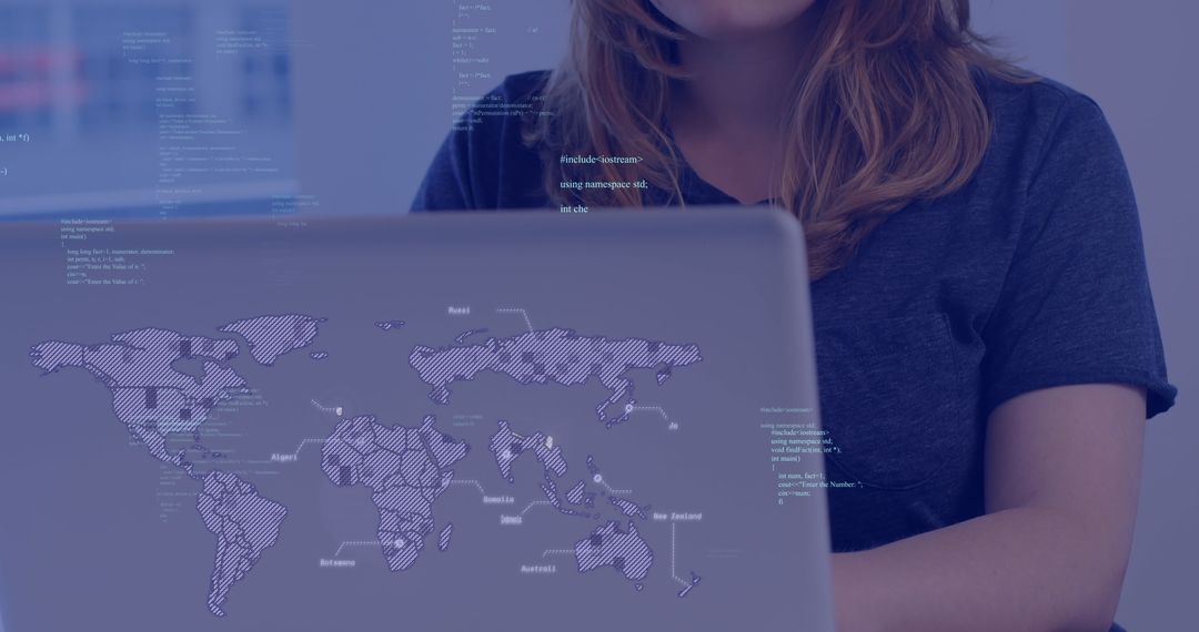 Businesswoman Processing Global Data with Laptop