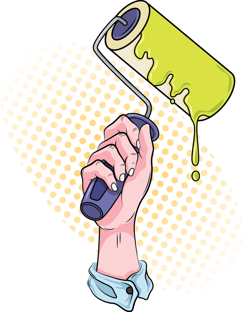 Hand Holding Paint Roller Graphic on Transparent Background