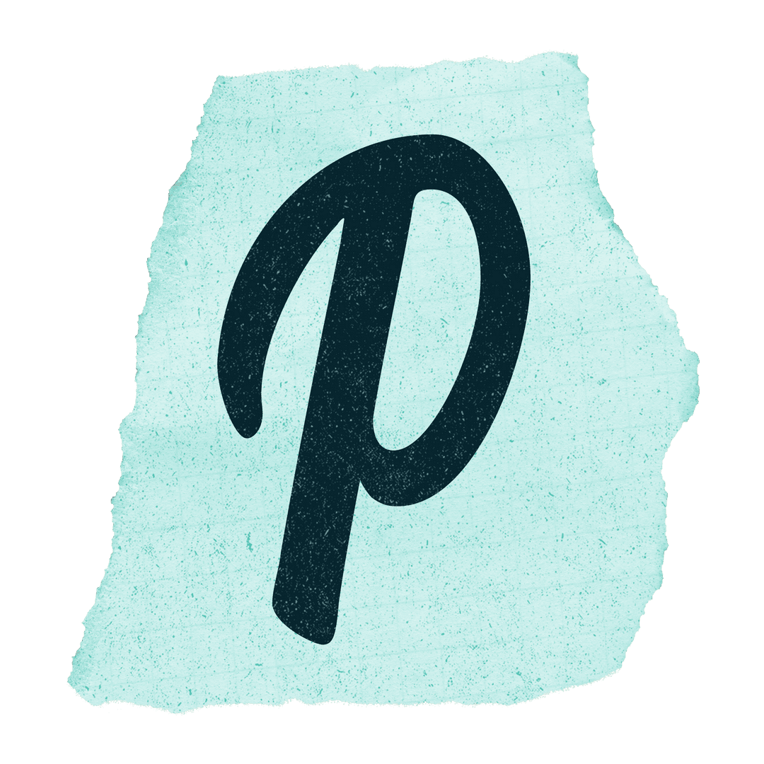 Navy Letter P on Turquoise Torn Paper with Transparent Background