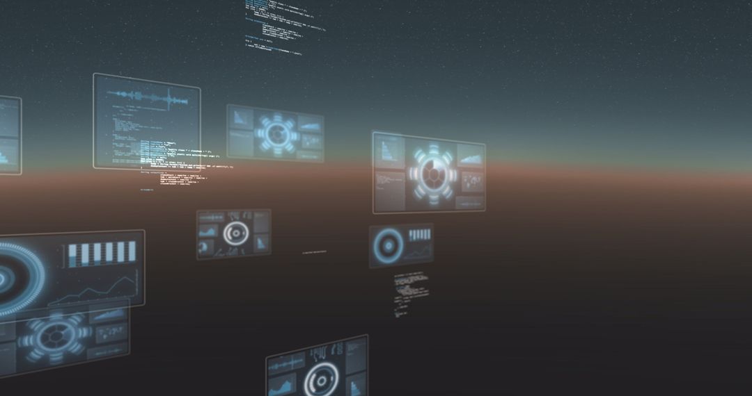 Futuristic Digital Interface with Floating Holographic Displays