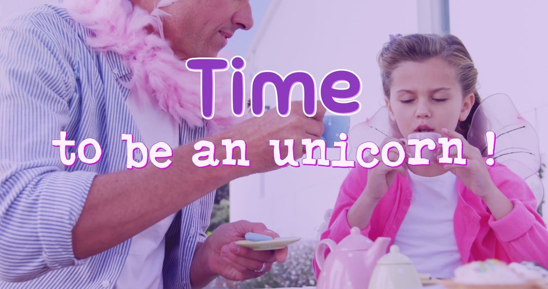 Father and Daughter Playing with Unicorn Theme during Tea Party - Free Images, Stock Photos and Pictures on Pikwizard.com