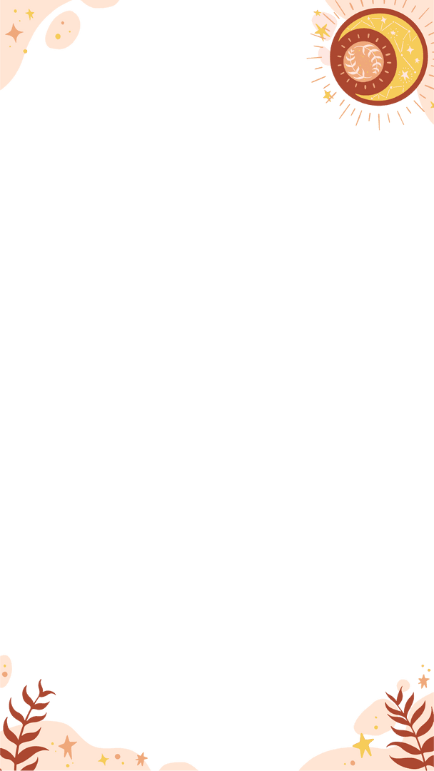 Whimsical Cosmic Sun and Leaves Transparent Frame Design