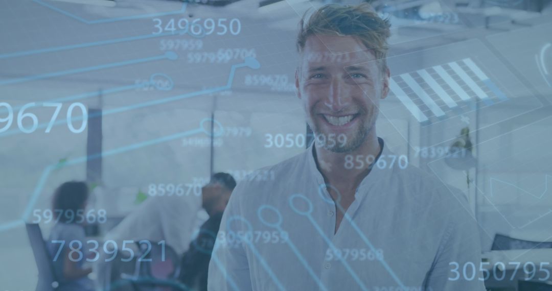 Confident Businessman Surrounded by Digital Data Visualization
