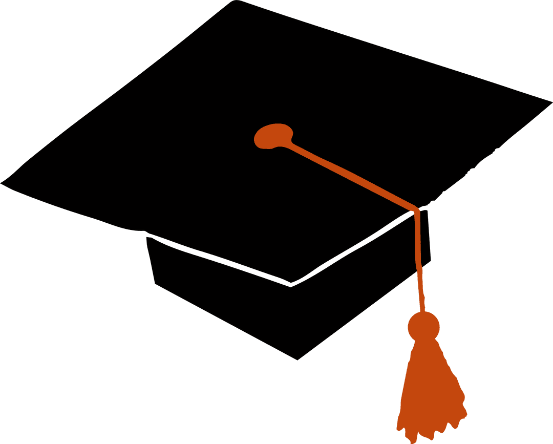 Floating Mortarboard Cap with Orange Tassel on Transparent Background