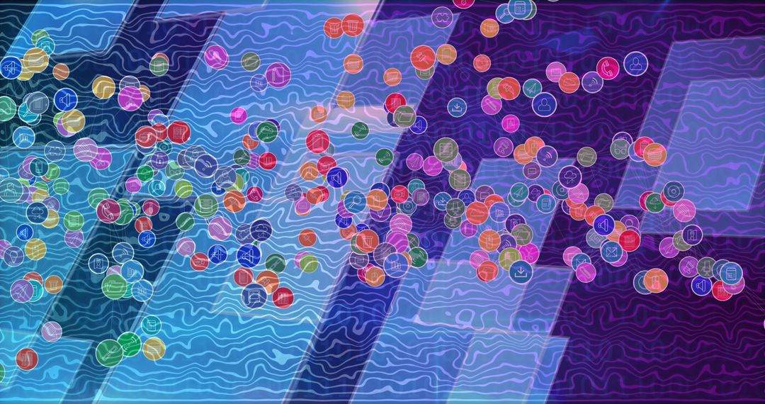 Colorful Digital Icons on Patterned Background Representing Global Connectivity