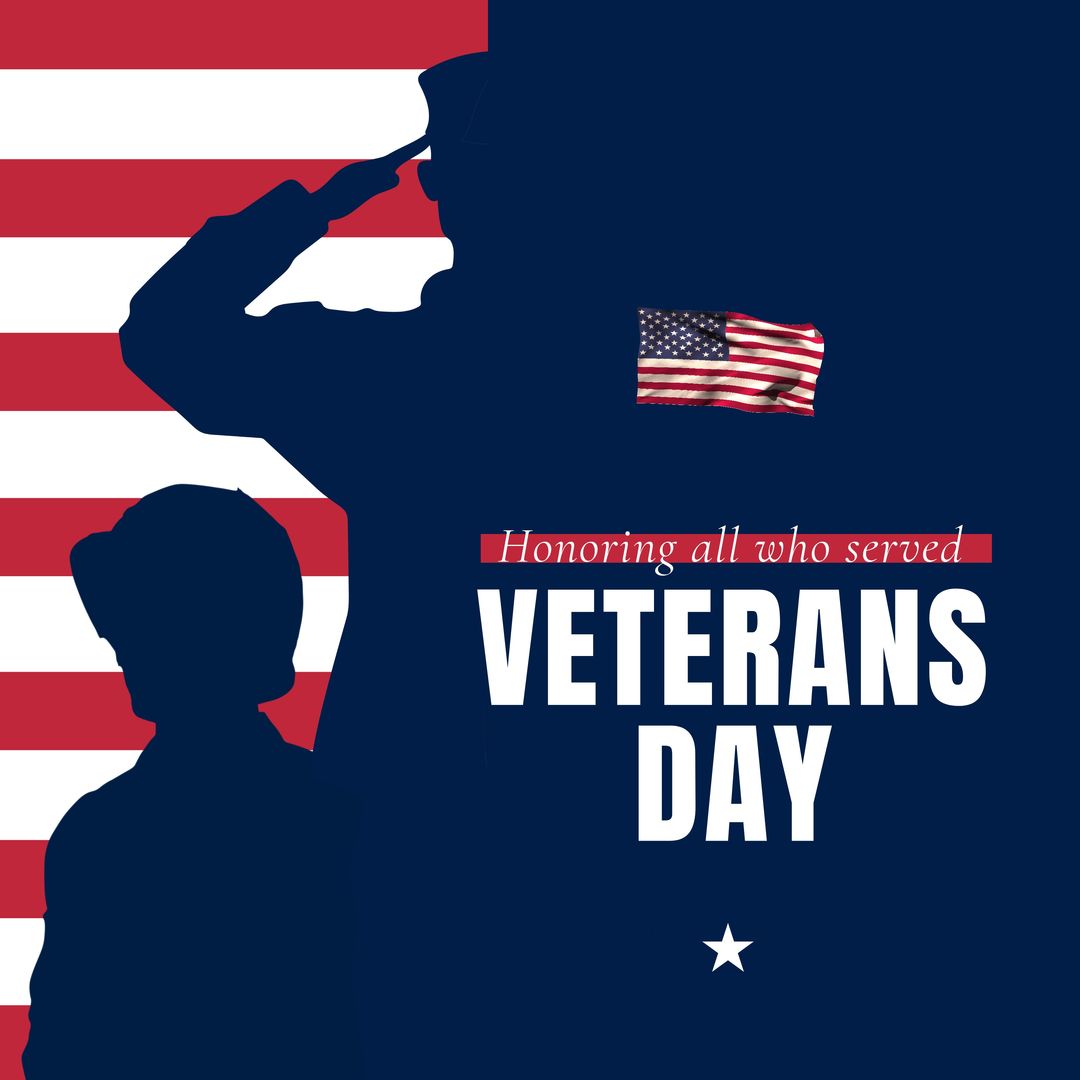 Silhouetted Soldier Saluting on Veterans Day with American Flag Background - Download Free Stock Templates Pikwizard.com