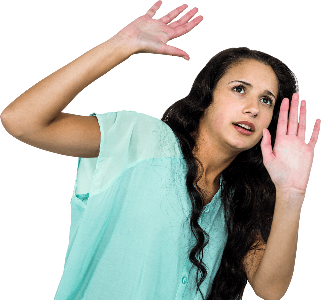 Scared Woman Raising Hands Transparent Background