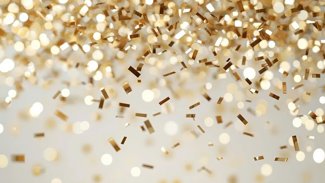 Floating Gold Confetti with Glimmering Bokeh Light
