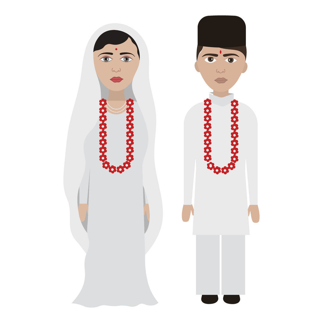Transparent Vector Cartoon of Parsi Bride and Groom in Traditional Attire