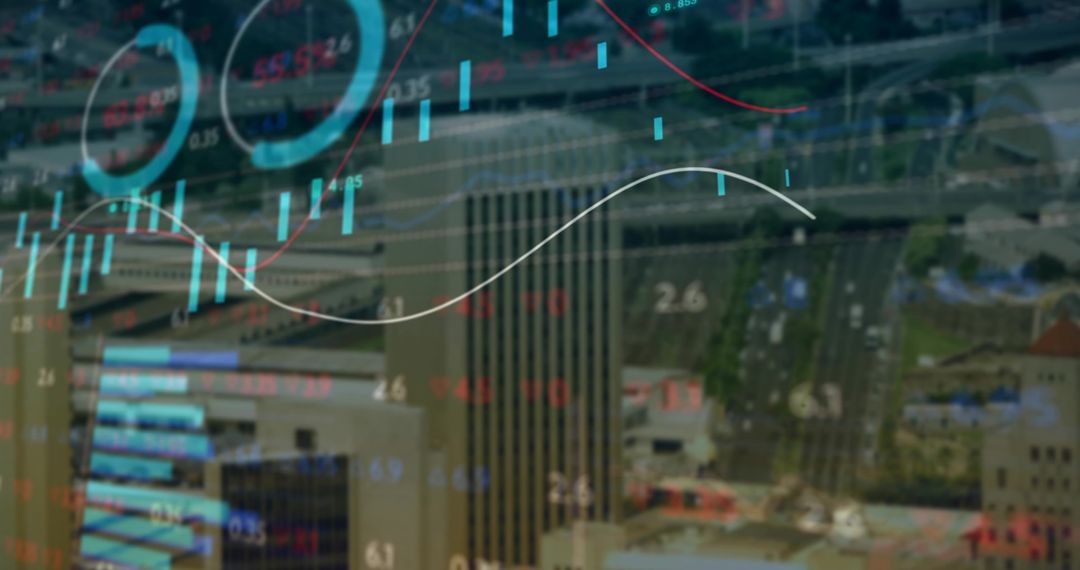 Digital Market Data Overlay on Vibrant Metropolis Scene