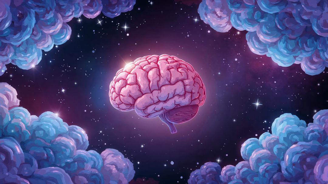 Surreal Floating Brain in Deep Space Among Glittering Stars