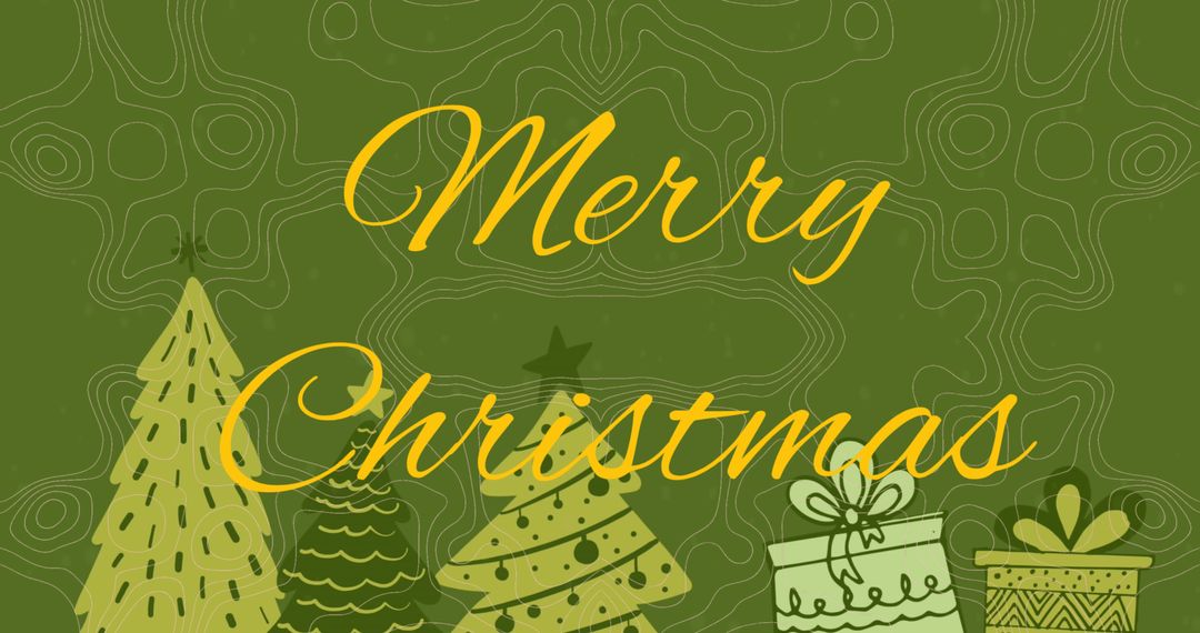 Festive Merry Christmas Greeting with Trees and Gifts on Abstract Background