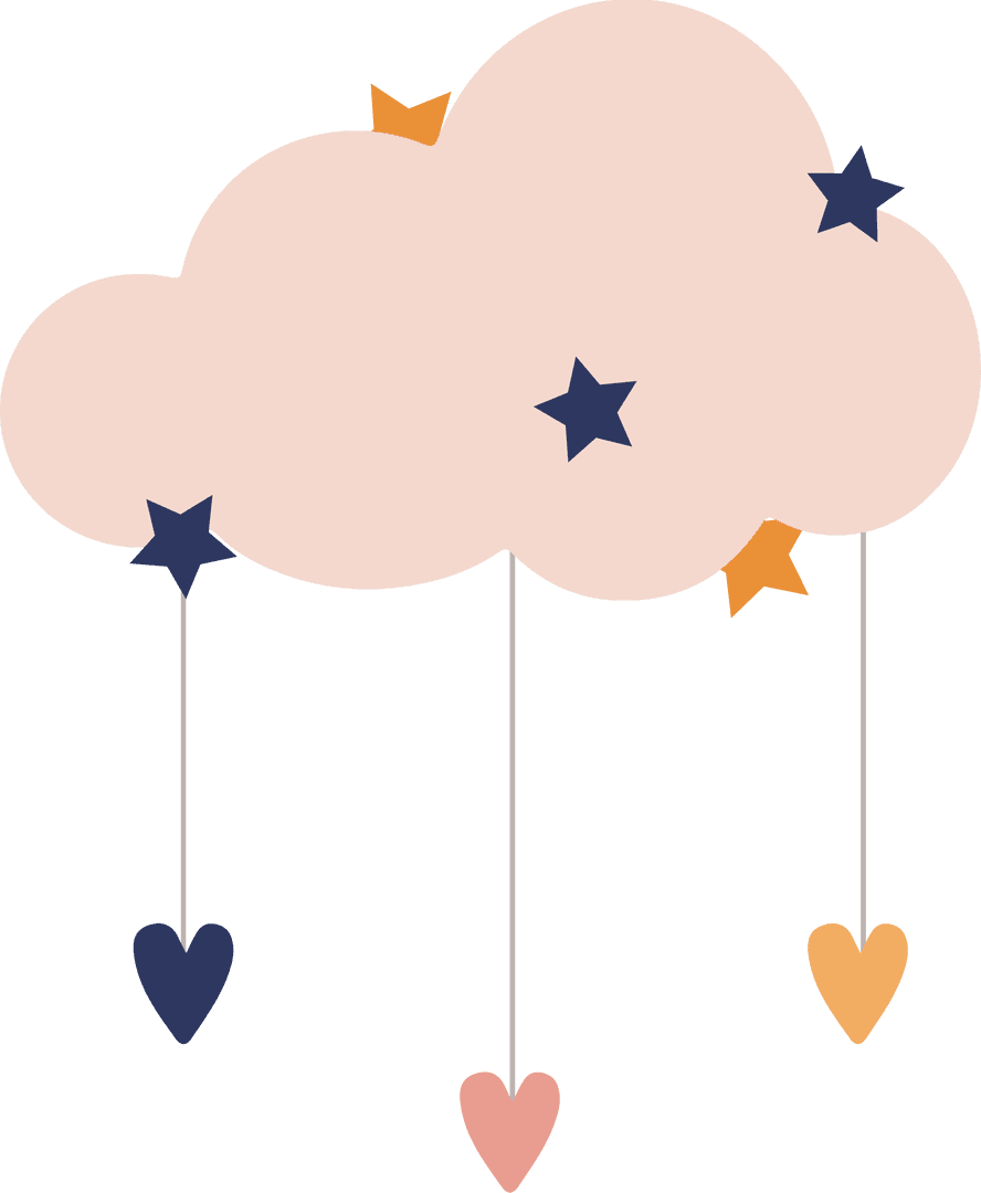 Whimsical Peach Cloud with Hanging Hearts and Stars