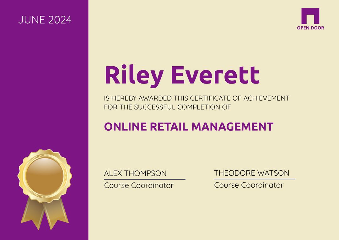 Online Retail Management Certificate with Achievement Seal - Download Free Stock Templates Pikwizard.com