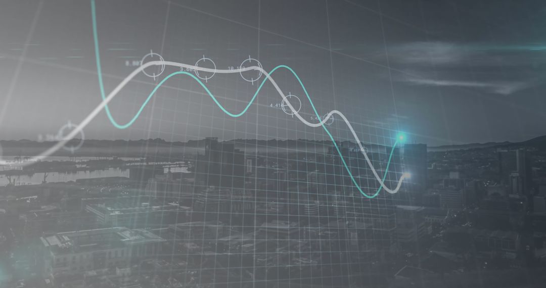 Futuristic Cityscape with Technology and Data Visualization Overlay