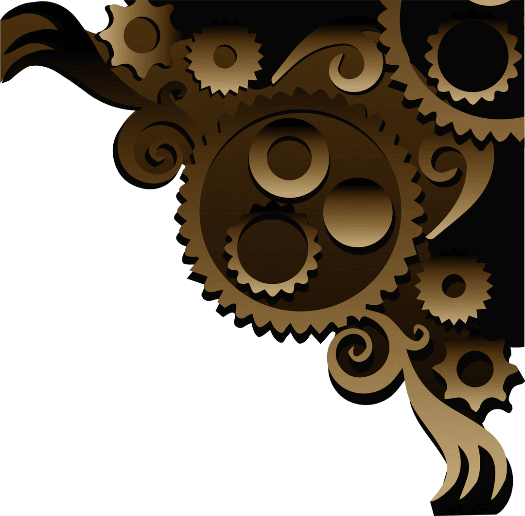 Steampunk Gears and Scrollwork Motif on Transparent Background