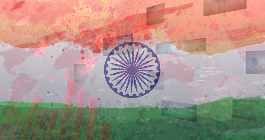 Conceptual India Flag with COVID-19 Data and Virus Cells