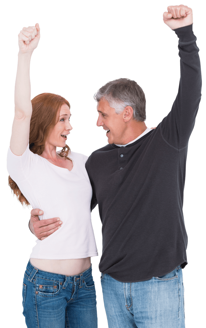Transparent Happy Couple Cheering Excitedly Together